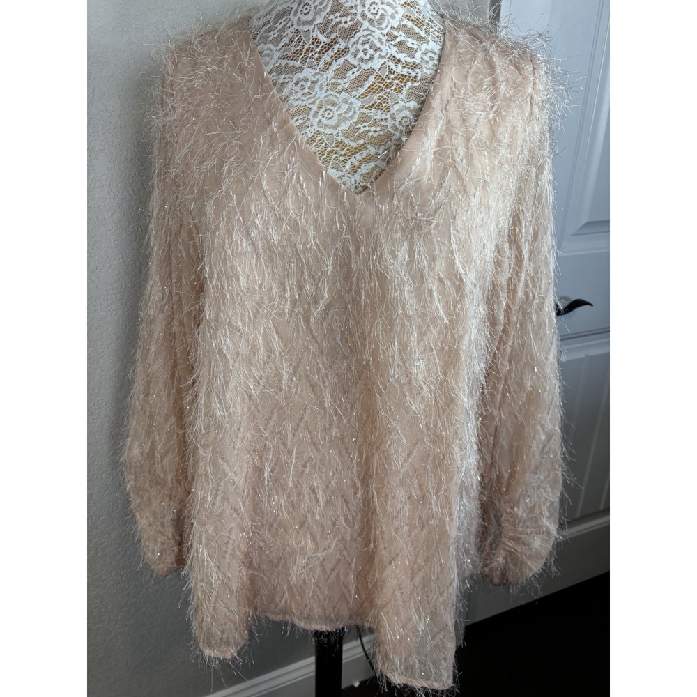 Jodifil Fringe‎ Blush Pink  Women's Blouse Long Puff Sleeves M NWT Fairy Core
